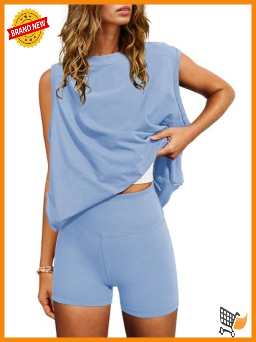 Women 2 Piece Lounge Set Tunic Top Biker Shorts Workout Set Cap Sleeve Pockets